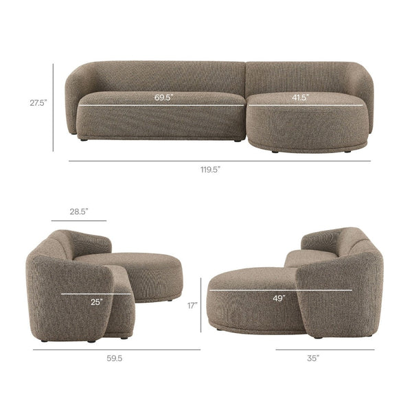 Modway Furniture Monica Boucle Sectional Sofa with Chaise Right Facing Modular L Shape Living Room Earth EEI-7503-ETH