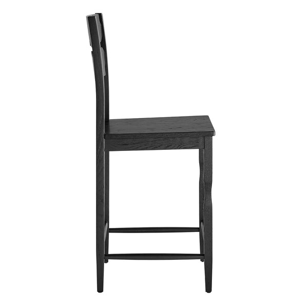 Modway Furniture Jax Solid Oak Counter Stool Sculpted Wavy Back Cafe Style for Kitchen Islands Black EEI-7505-BLK