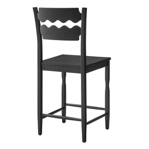 Modway Furniture Jax Solid Oak Counter Stool Sculpted Wavy Back Cafe Style for Kitchen Islands Black EEI-7505-BLK