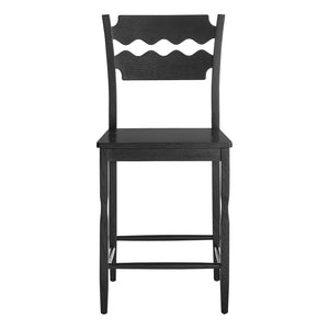 Modway Furniture Jax Solid Oak Counter Stool Sculpted Wavy Back Cafe Style for Kitchen Islands Black EEI-7505-BLK