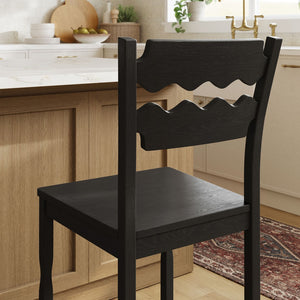 Modway Furniture Jax Solid Oak Counter Stool Sculpted Wavy Back Cafe Style for Kitchen Islands Black EEI-7505-BLK