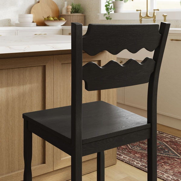 Modway Furniture Jax Solid Oak Counter Stool Sculpted Wavy Back Cafe Style for Kitchen Islands Black EEI-7505-BLK