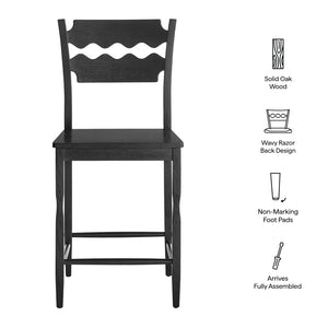 Modway Furniture Jax Solid Oak Counter Stool Sculpted Wavy Back Cafe Style for Kitchen Islands Black EEI-7505-BLK