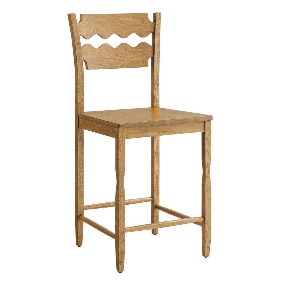 Modway Furniture Jax Solid Oak Counter Stool Sculpted Wavy Back Cafe Style for Kitchen Islands Weathered Oak EEI-7505-WOA