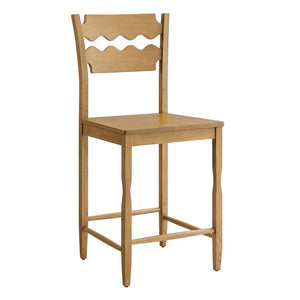 Modway Furniture Jax Solid Oak Counter Stool Sculpted Wavy Back Cafe Style for Kitchen Islands Weathered Oak EEI-7505-WOA