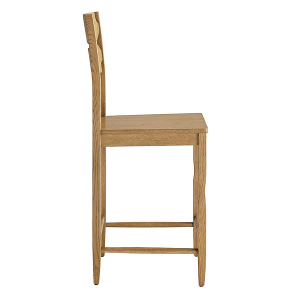 Modway Furniture Jax Solid Oak Counter Stool Sculpted Wavy Back Cafe Style for Kitchen Islands Weathered Oak EEI-7505-WOA