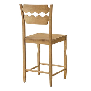 Modway Furniture Jax Solid Oak Counter Stool Sculpted Wavy Back Cafe Style for Kitchen Islands Weathered Oak EEI-7505-WOA
