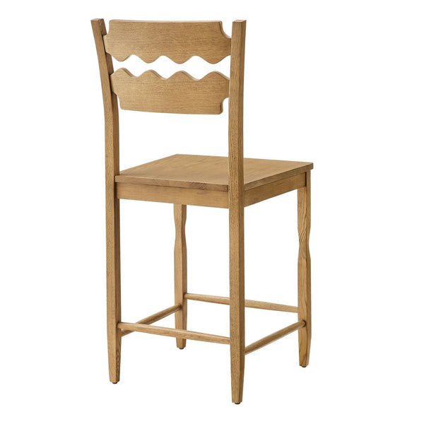 Modway Furniture Jax Solid Oak Counter Stool Sculpted Wavy Back Cafe Style for Kitchen Islands Weathered Oak EEI-7505-WOA