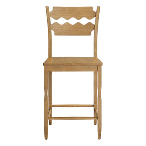 Modway Furniture Jax Solid Oak Counter Stool Sculpted Wavy Back Cafe Style for Kitchen Islands Weathered Oak EEI-7505-WOA
