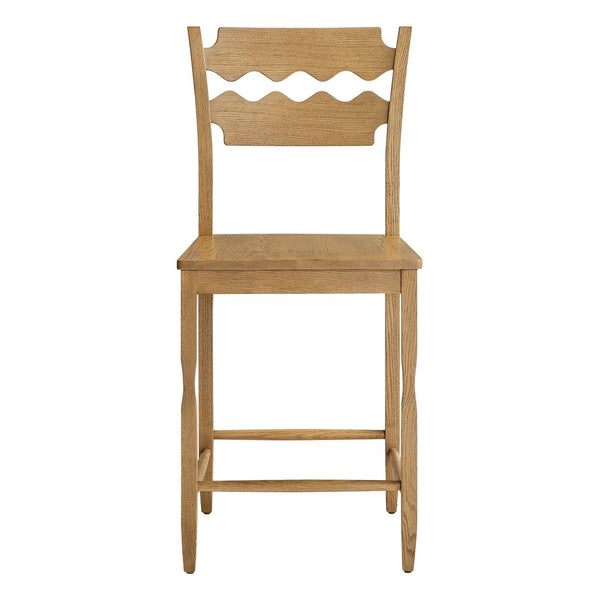 Modway Furniture Jax Solid Oak Counter Stool Sculpted Wavy Back Cafe Style for Kitchen Islands Weathered Oak EEI-7505-WOA