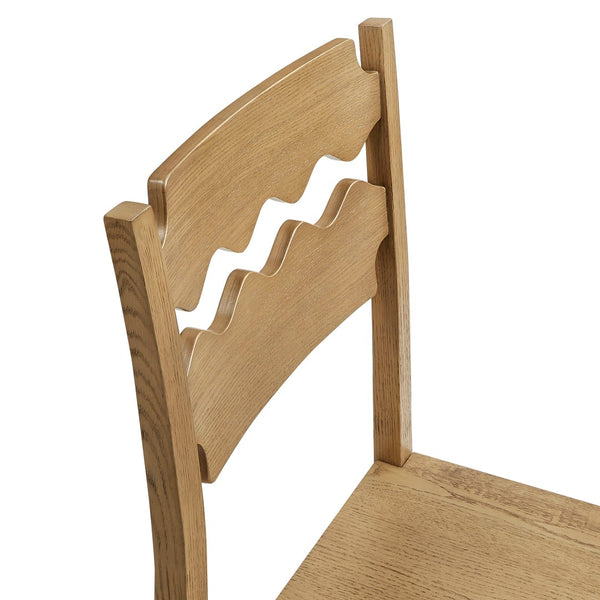 Modway Furniture Jax Solid Oak Counter Stool Sculpted Wavy Back Cafe Style for Kitchen Islands Weathered Oak EEI-7505-WOA