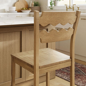 Modway Furniture Jax Solid Oak Counter Stool Sculpted Wavy Back Cafe Style for Kitchen Islands Weathered Oak EEI-7505-WOA