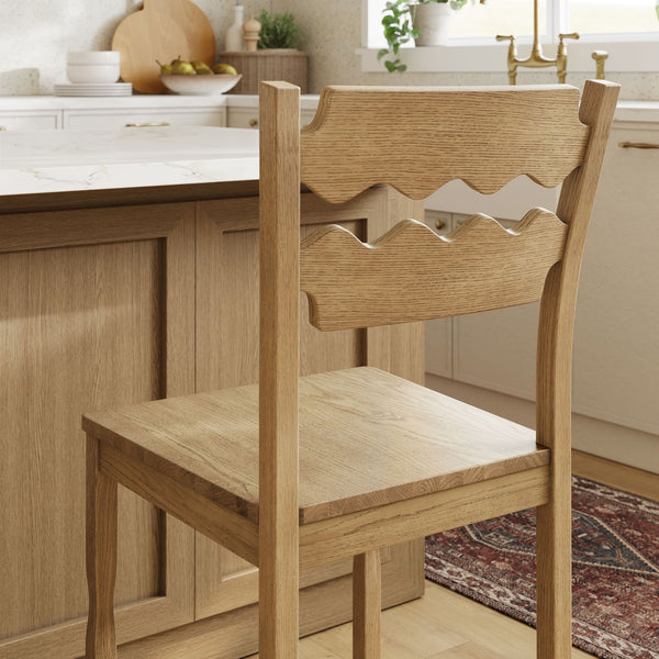 Modway Furniture Jax Solid Oak Counter Stool Sculpted Wavy Back Cafe Style for Kitchen Islands Weathered Oak EEI-7505-WOA