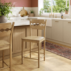 Modway Furniture Jax Solid Oak Counter Stool Sculpted Wavy Back Cafe Style for Kitchen Islands Weathered Oak EEI-7505-WOA