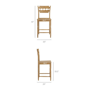 Modway Furniture Jax Solid Oak Counter Stool Sculpted Wavy Back Cafe Style for Kitchen Islands Weathered Oak EEI-7505-WOA