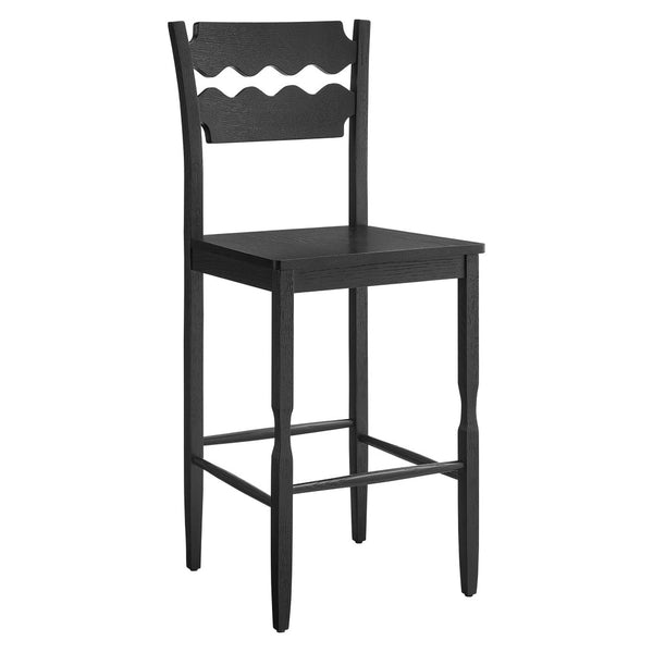 Modway Furniture Jax Solid Oak Barstool Sculpted Razor Back Vintage Bistro Style for Kitchen Islands Black EEI-7506-BLK
