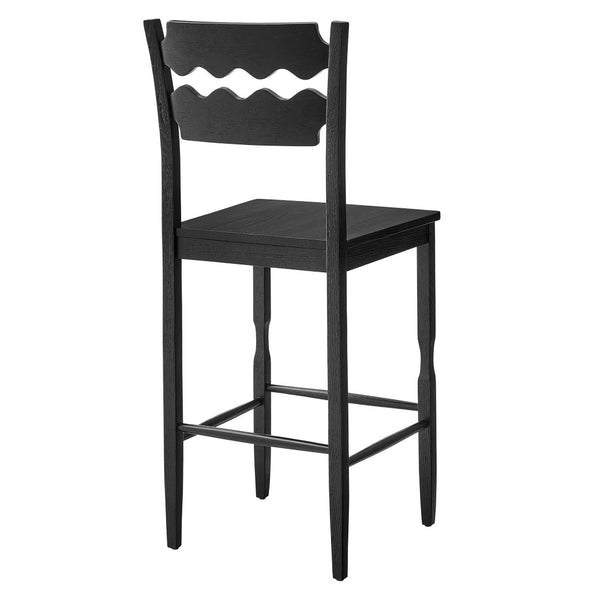 Modway Furniture Jax Solid Oak Barstool Sculpted Razor Back Vintage Bistro Style for Kitchen Islands Black EEI-7506-BLK