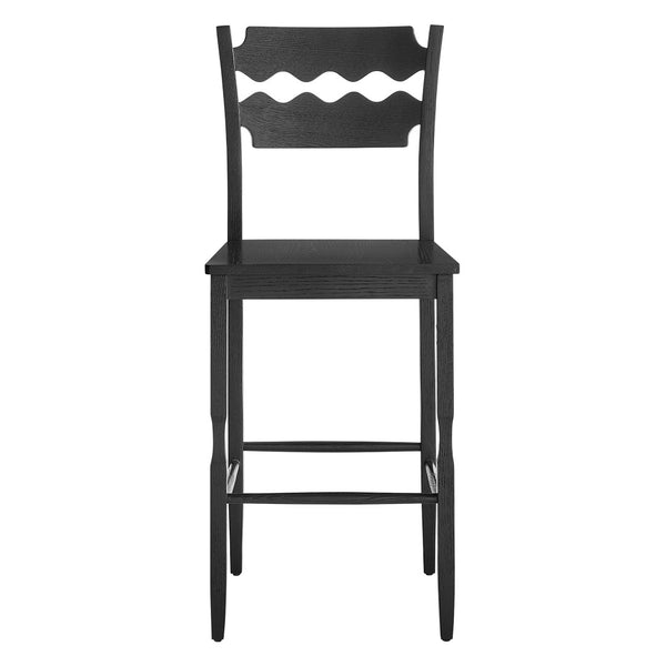 Modway Furniture Jax Solid Oak Barstool Sculpted Razor Back Vintage Bistro Style for Kitchen Islands Black EEI-7506-BLK