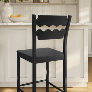 Modway Furniture Jax Solid Oak Barstool Sculpted Razor Back Vintage Bistro Style for Kitchen Islands Black EEI-7506-BLK