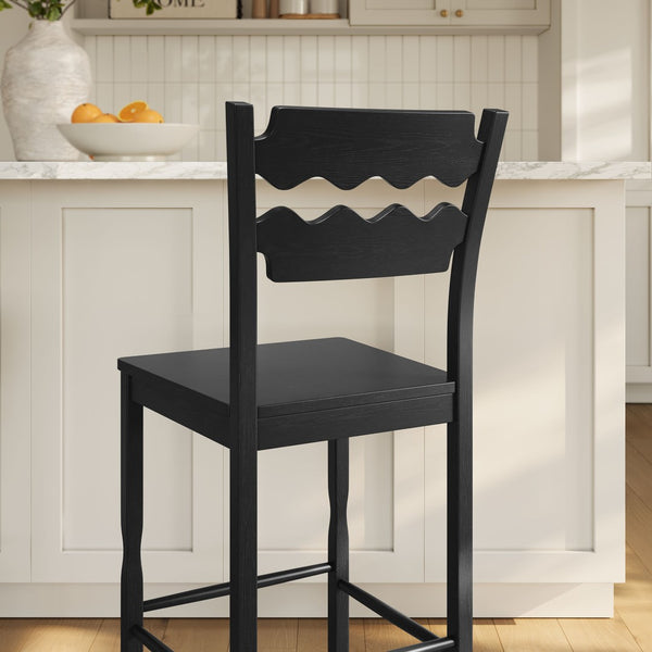 Modway Furniture Jax Solid Oak Barstool Sculpted Razor Back Vintage Bistro Style for Kitchen Islands Black EEI-7506-BLK