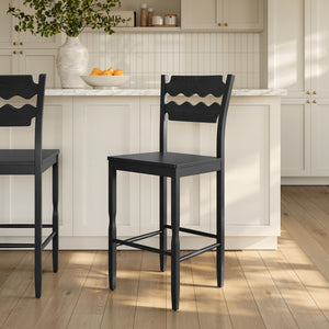 Modway Furniture Jax Solid Oak Barstool Sculpted Razor Back Vintage Bistro Style for Kitchen Islands Black EEI-7506-BLK