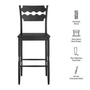Modway Furniture Jax Solid Oak Barstool Sculpted Razor Back Vintage Bistro Style for Kitchen Islands Black EEI-7506-BLK