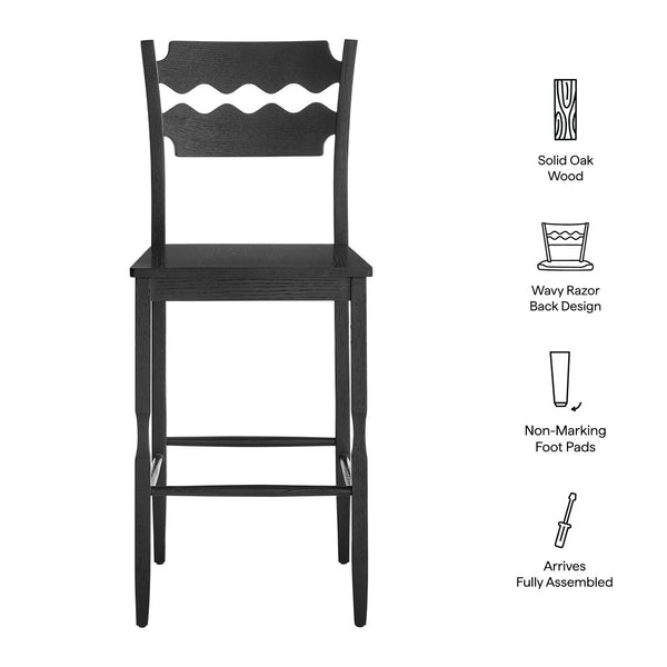 Modway Furniture Jax Solid Oak Barstool Sculpted Razor Back Vintage Bistro Style for Kitchen Islands Black EEI-7506-BLK