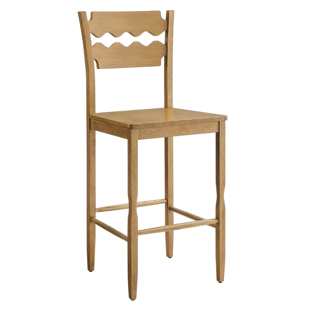 Modway Furniture Jax Solid Oak Barstool Sculpted Razor Back Vintage Bistro Style for Kitchen Islands Weathered Oak EEI-7506-WOA