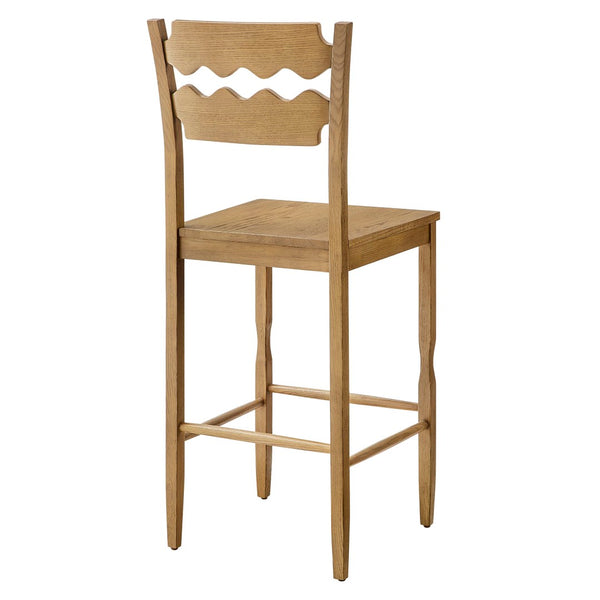 Modway Furniture Jax Solid Oak Barstool Sculpted Razor Back Vintage Bistro Style for Kitchen Islands Weathered Oak EEI-7506-WOA