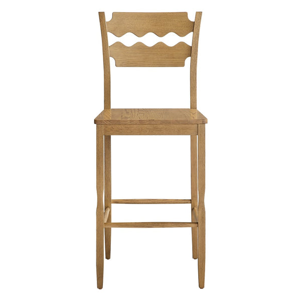 Modway Furniture Jax Solid Oak Barstool Sculpted Razor Back Vintage Bistro Style for Kitchen Islands Weathered Oak EEI-7506-WOA