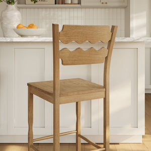 Modway Furniture Jax Solid Oak Barstool Sculpted Razor Back Vintage Bistro Style for Kitchen Islands Weathered Oak EEI-7506-WOA