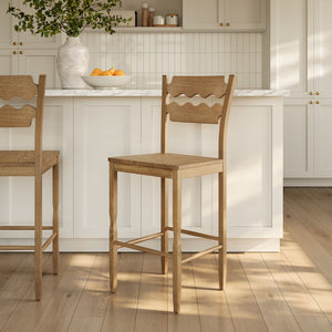 Modway Furniture Jax Solid Oak Barstool Sculpted Razor Back Vintage Bistro Style for Kitchen Islands Weathered Oak EEI-7506-WOA
