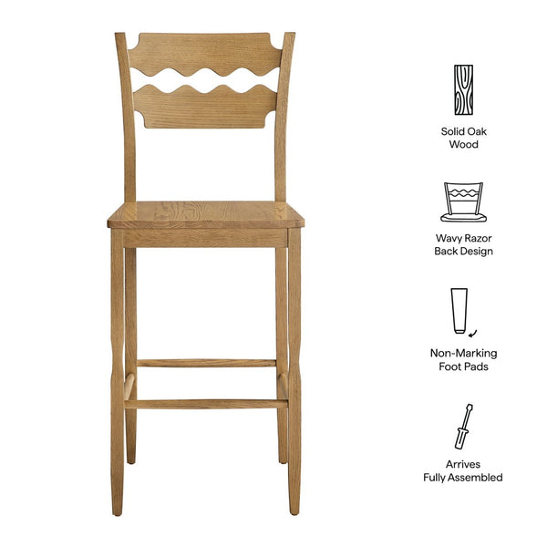 Modway Furniture Jax Solid Oak Barstool Sculpted Razor Back Vintage Bistro Style for Kitchen Islands Weathered Oak EEI-7506-WOA