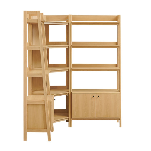 Modway Furniture Bixby 3-Piece Corner Bookshelf Set - Stylish Storage Solution with Modern Design for Any Room Oak EEI-7511-OAK