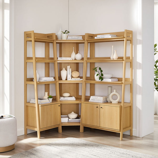 Modway Furniture Bixby 3-Piece Corner Bookshelf Set - Stylish Storage Solution with Modern Design for Any Room Oak EEI-7511-OAK
