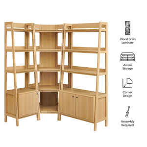 Modway Furniture Bixby 3-Piece Corner Bookshelf Set - Stylish Storage Solution with Modern Design for Any Room Oak EEI-7511-OAK