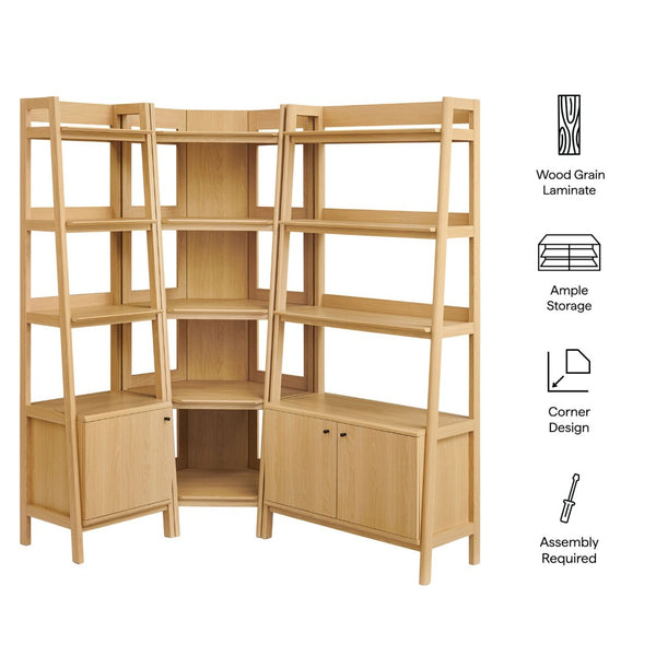 Modway Furniture Bixby 3-Piece Corner Bookshelf Set - Stylish Storage Solution with Modern Design for Any Room Oak EEI-7511-OAK