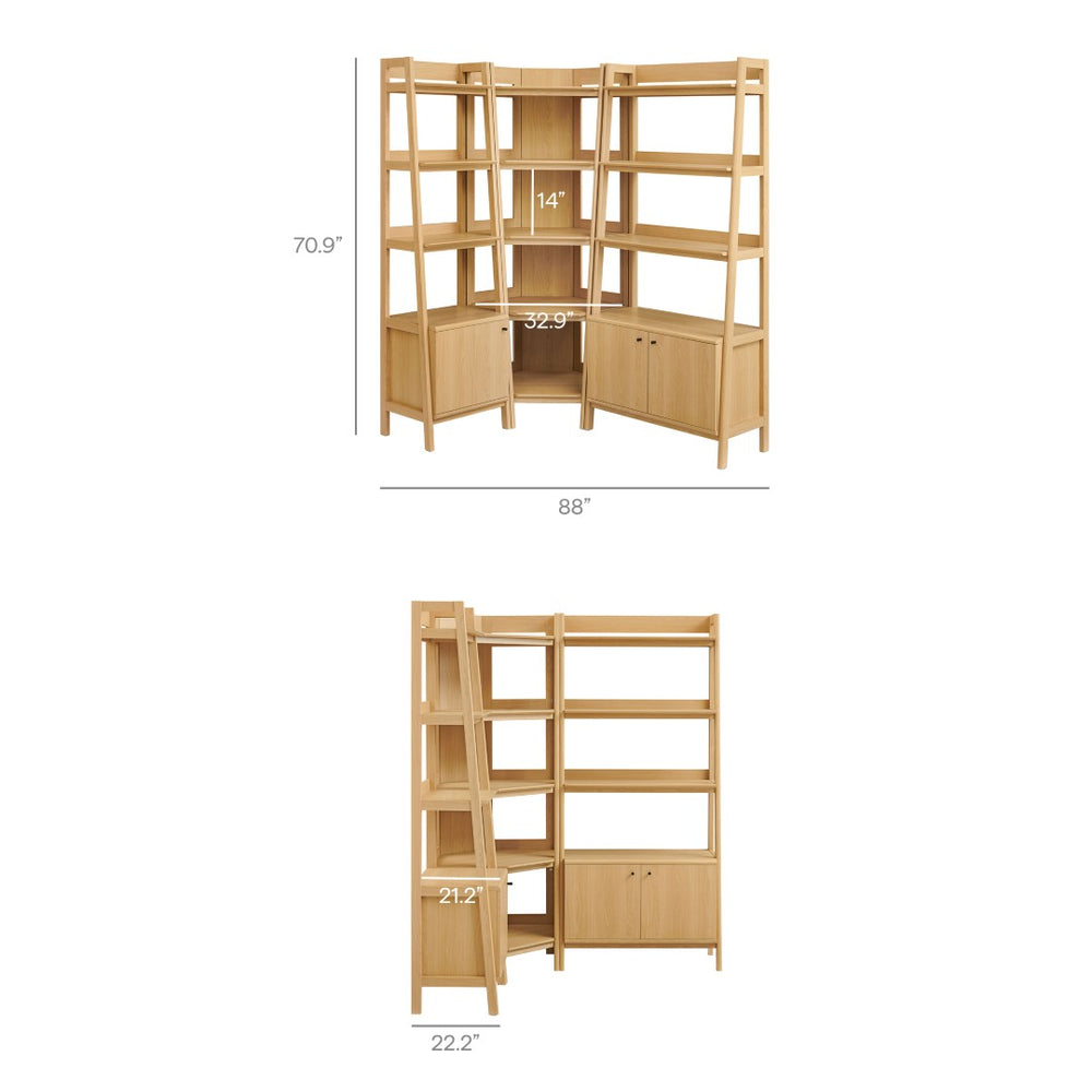 Modway Furniture Bixby 3-Piece Corner Bookshelf Set - Stylish Storage Solution with Modern Design for Any Room Oak EEI-7511-OAK