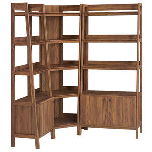 Modway Furniture Bixby 3-Piece Corner Bookshelf Set - Stylish Storage Solution with Modern Design for Any Room Walnut EEI-7511-WAL