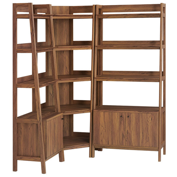 Modway Furniture Bixby 3-Piece Corner Bookshelf Set - Stylish Storage Solution with Modern Design for Any Room Walnut EEI-7511-WAL