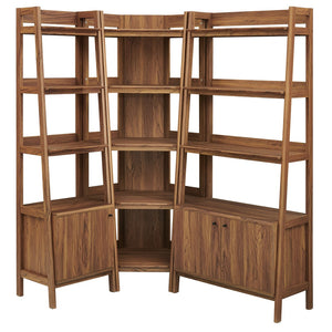 Modway Furniture Bixby 3-Piece Corner Bookshelf Set - Stylish Storage Solution with Modern Design for Any Room Walnut EEI-7511-WAL