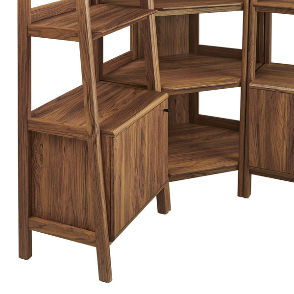 Modway Furniture Bixby 3-Piece Corner Bookshelf Set - Stylish Storage Solution with Modern Design for Any Room Walnut EEI-7511-WAL