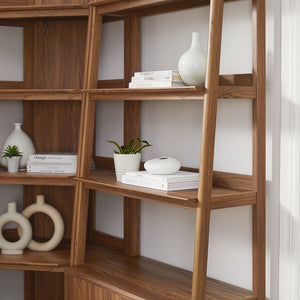 Modway Furniture Bixby 3-Piece Corner Bookshelf Set - Stylish Storage Solution with Modern Design for Any Room Walnut EEI-7511-WAL