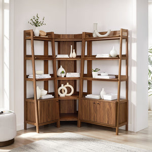 Modway Furniture Bixby 3-Piece Corner Bookshelf Set - Stylish Storage Solution with Modern Design for Any Room Walnut EEI-7511-WAL