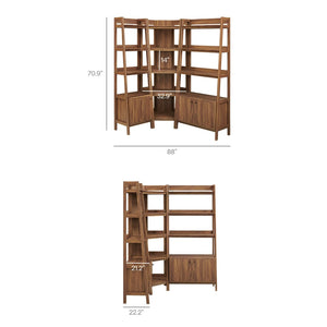 Modway Furniture Bixby 3-Piece Corner Bookshelf Set - Stylish Storage Solution with Modern Design for Any Room Walnut EEI-7511-WAL