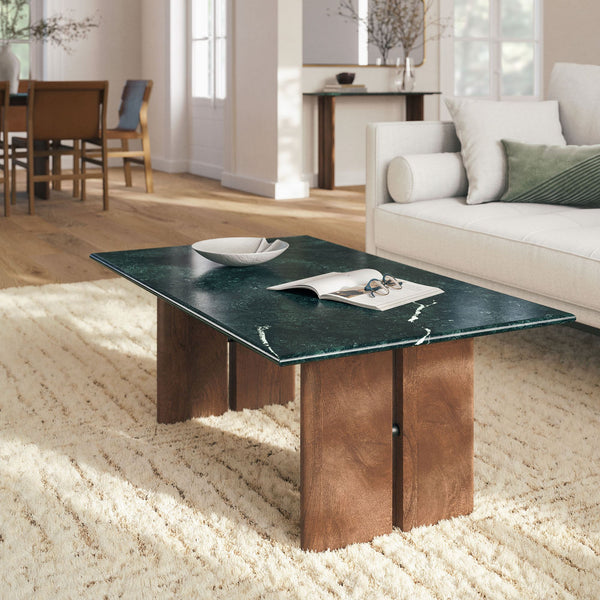 Modway Furniture Amistad Natural Marble and Mango Wood Coffee Table with Organic Veining for Living Rooms EEI-7512-WAL-GRN