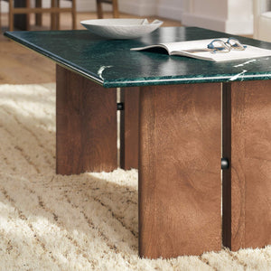 Modway Furniture Amistad Natural Marble and Mango Wood Coffee Table with Organic Veining for Living Rooms EEI-7512-WAL-GRN