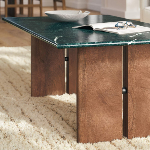 Modway Furniture Amistad Natural Marble and Mango Wood Coffee Table with Organic Veining for Living Rooms EEI-7512-WAL-GRN