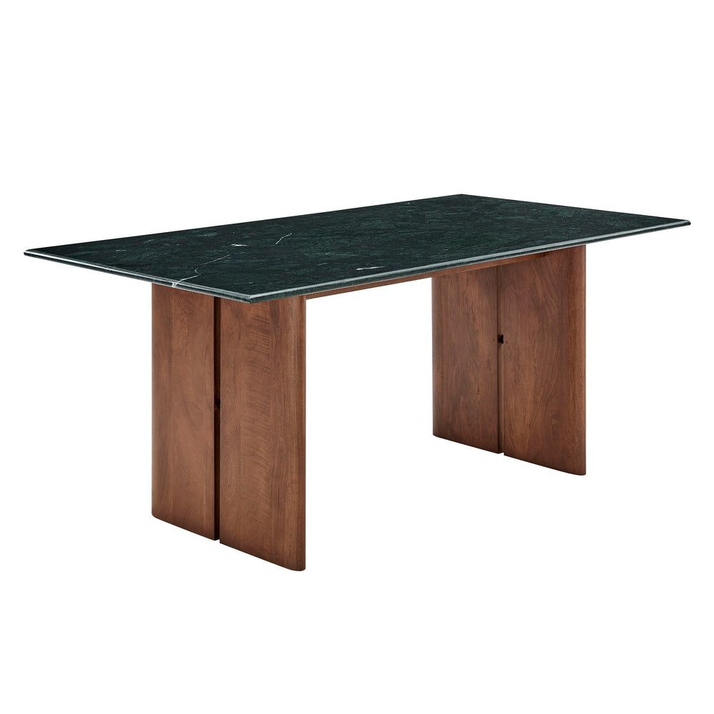 Modway Furniture Amistad Rectangular Marble Top Dining Table with Sculptural Mango Wood Base Seats Eight EEI-7513-WAL-GRN