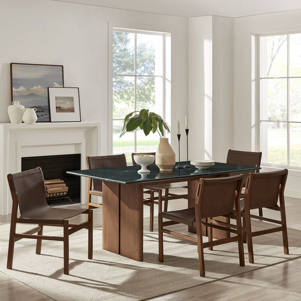 Modway Furniture Amistad Rectangular Marble Top Dining Table with Sculptural Mango Wood Base Seats Eight EEI-7513-WAL-GRN
